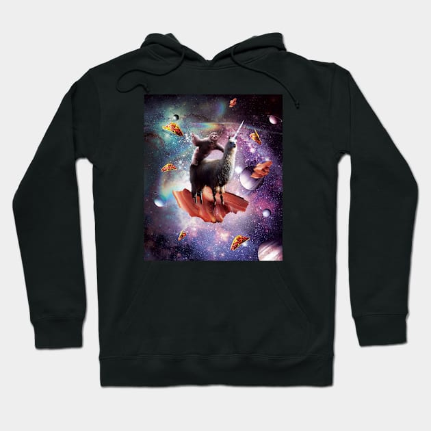 Sloth Riding Unicorn Llama on Bacon in Cosmos Hoodie by Random Galaxy